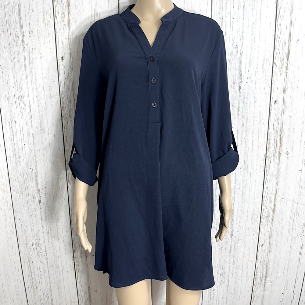 mts Navy Blue Long Sleeve Shirt Dress with Pockets Size Large